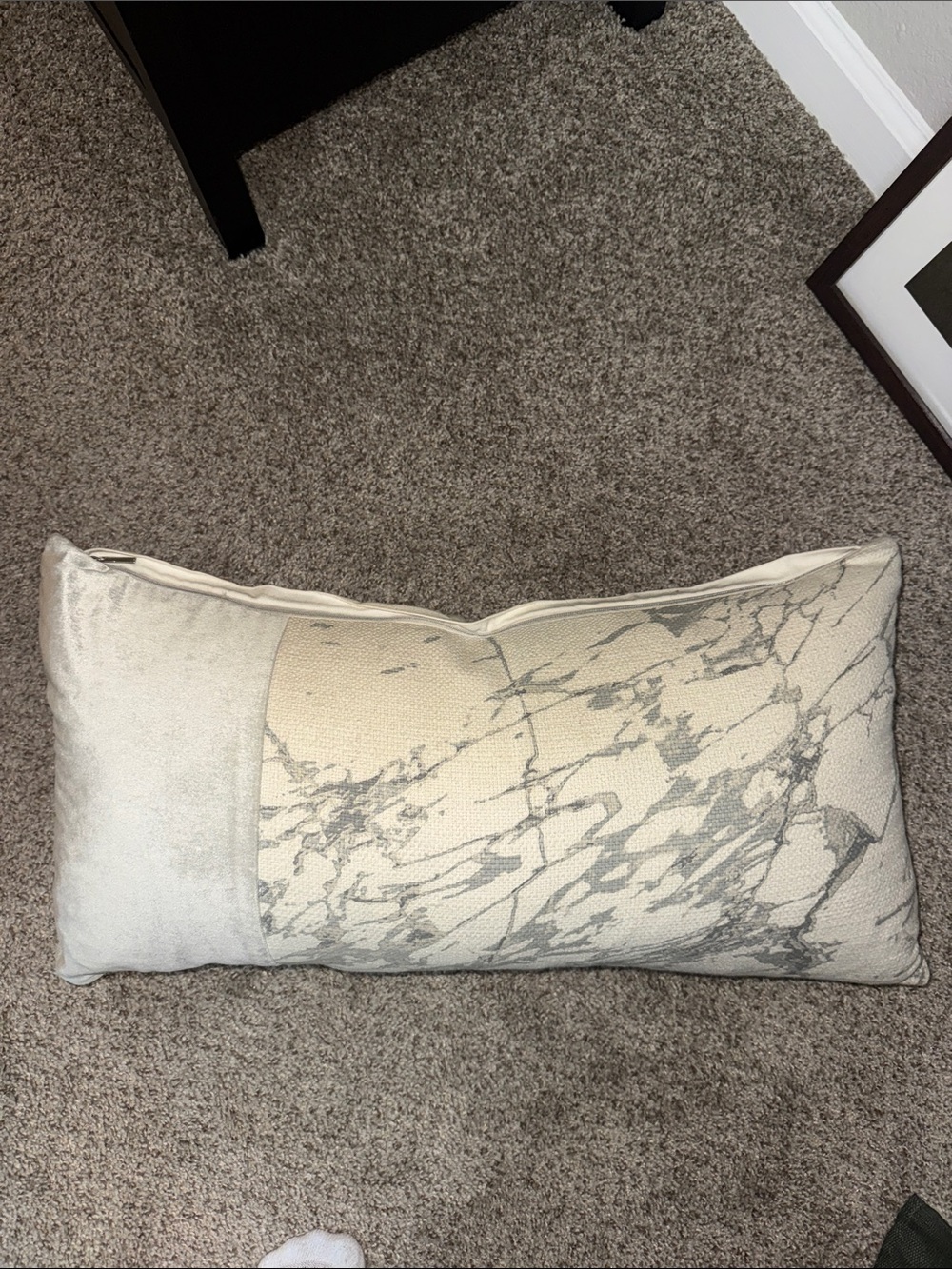 Vince Camuto Marble-Print Lumbar Pillow in Cream and Gray 23 L x 11 W